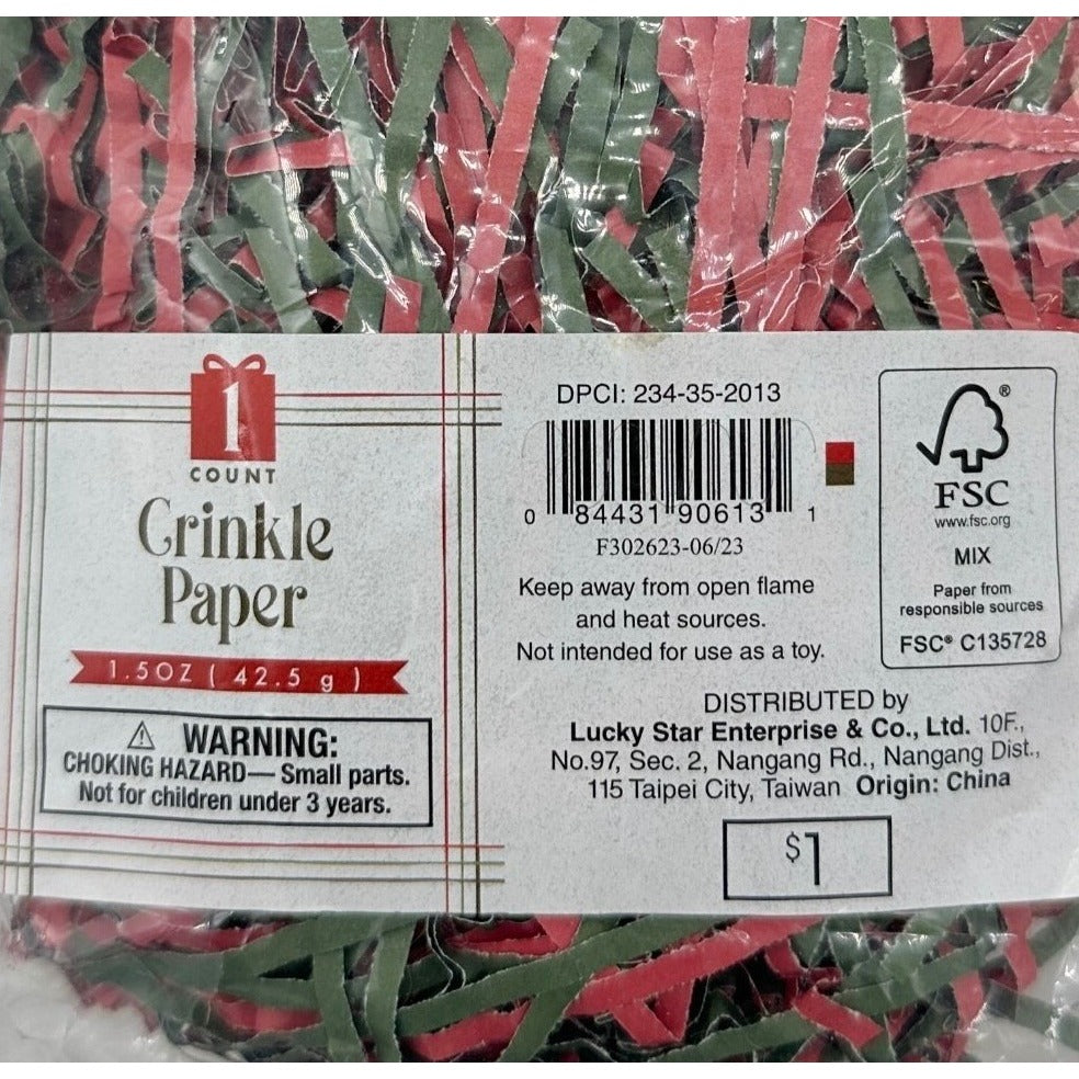 Crinkle Paper 3 bags Red Green For Gift Wrapping Decorative NIP