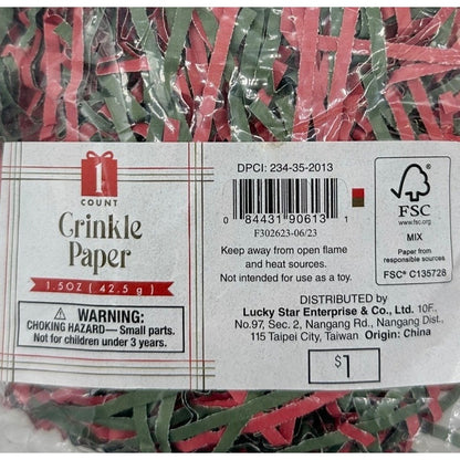 Crinkle Paper 3 bags Red Green For Gift Wrapping Decorative NIP