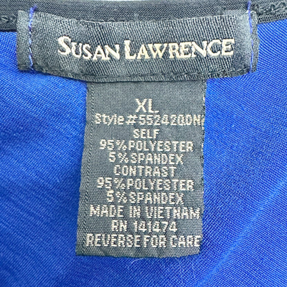Susan Lawrence Top XL Blue 3/4 Sleeve Silver Embellishments Black Trim Accents