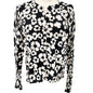 Button-Up Cardigan Sweater Womens S LS Black and White Flora Cotton Crew Neck