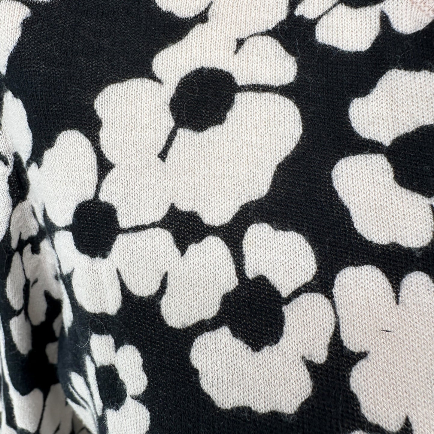 Button-Up Cardigan Sweater Womens S LS Black and White Flora Cotton Crew Neck