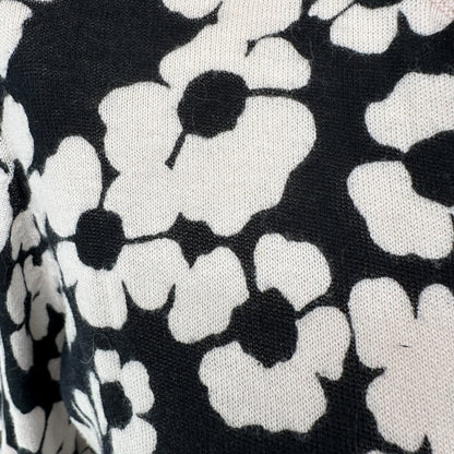 Button-Up Cardigan Sweater Womens S LS Black and White Flora Cotton Crew Neck
