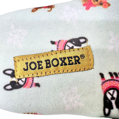 Joe Boxer Womens Faux Fur Slippers Mint Green French Bulldog Print Size 9/10