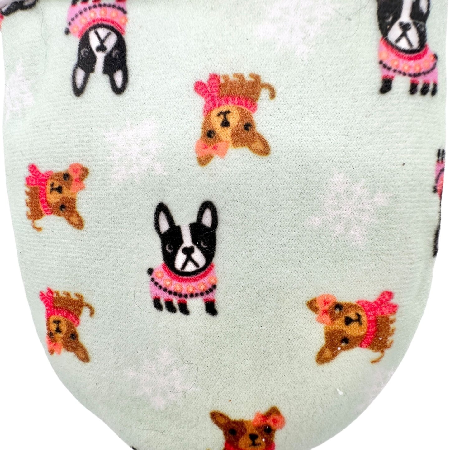 Joe Boxer Womens Faux Fur Slippers Mint Green French Bulldog Print Size 9/10