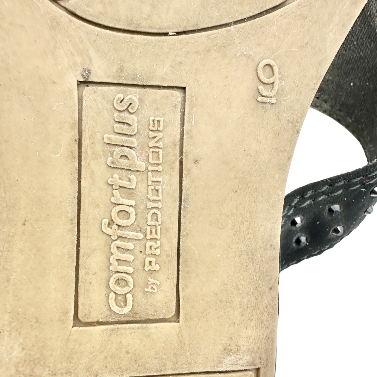 Comfort Plus 9 Black Leather Thong Sandals With Studded Accent Cushioned Footbed