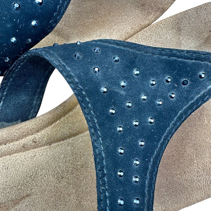 Comfort Plus 9 Black Leather Thong Sandals With Studded Accent Cushioned Footbed