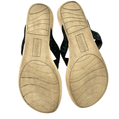 Comfort Plus 9 Black Leather Thong Sandals With Studded Accent Cushioned Footbed