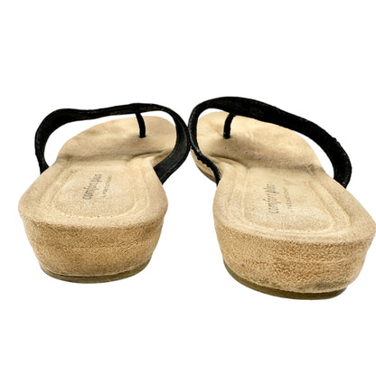 Comfort Plus 9 Black Leather Thong Sandals With Studded Accent Cushioned Footbed