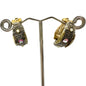 Vintage Goldtone Clip On Earrings With Faux Red and Rhinestone Accents 1 in Long
