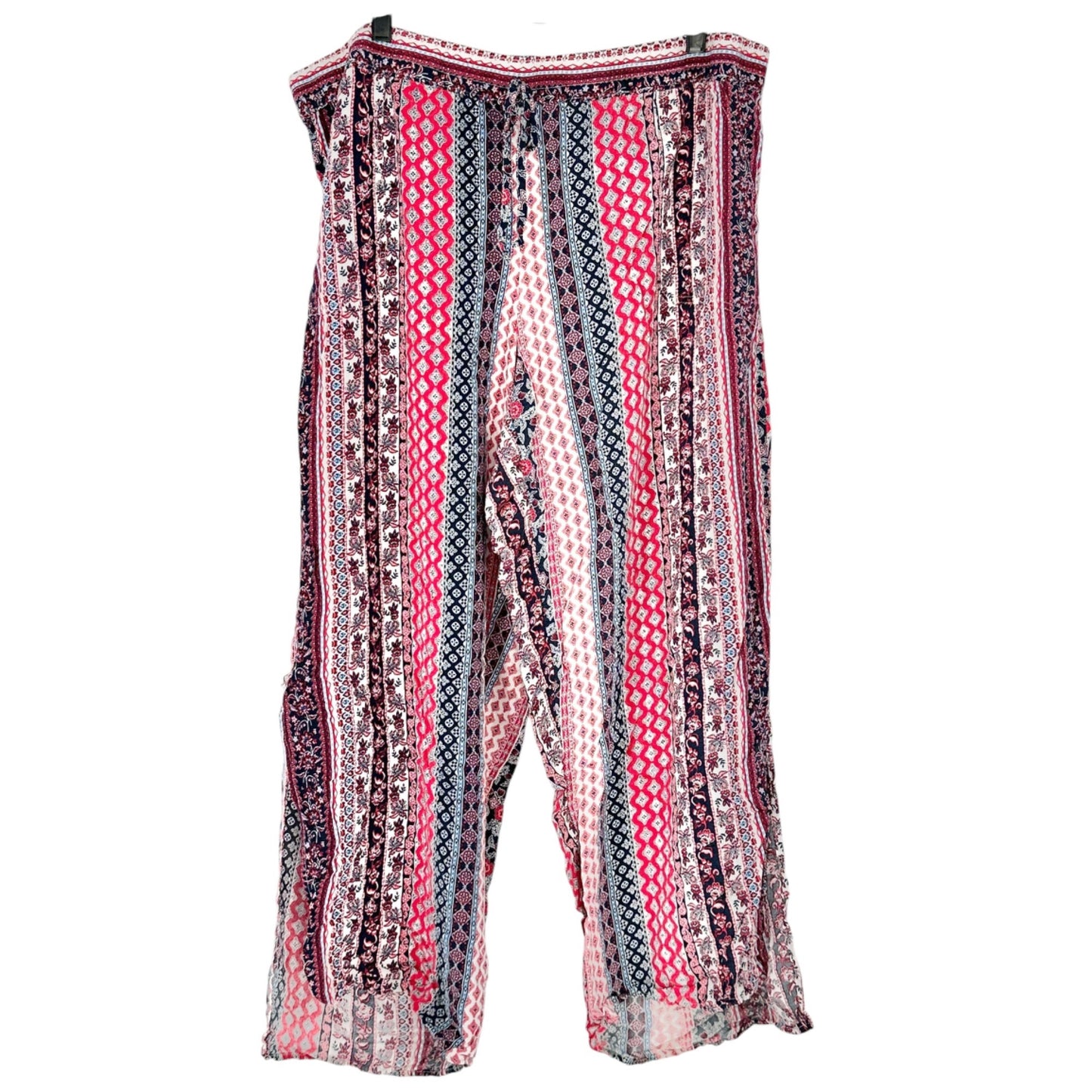 Westport Wide Leg Pants Womens 2X Boho Print Elastic Waist Lightweight Rayon