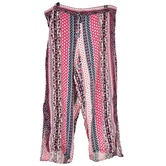 Westport Wide Leg Pants Womens 2X Boho Print Elastic Waist Lightweight Rayon