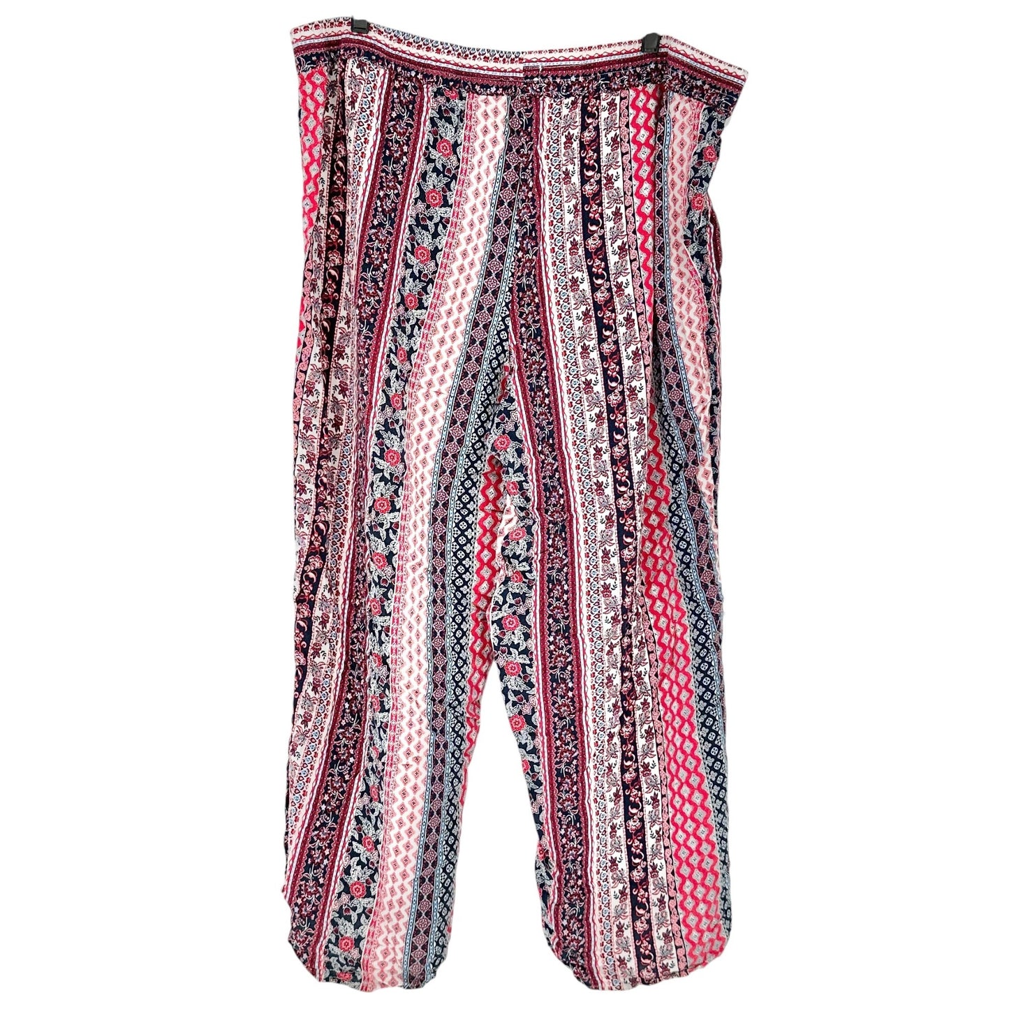 Westport Wide Leg Pants Womens 2X Boho Print Elastic Waist Lightweight Rayon