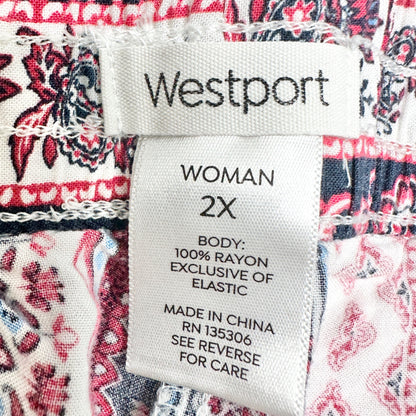 Westport Wide Leg Pants Womens 2X Boho Print Elastic Waist Lightweight Rayon