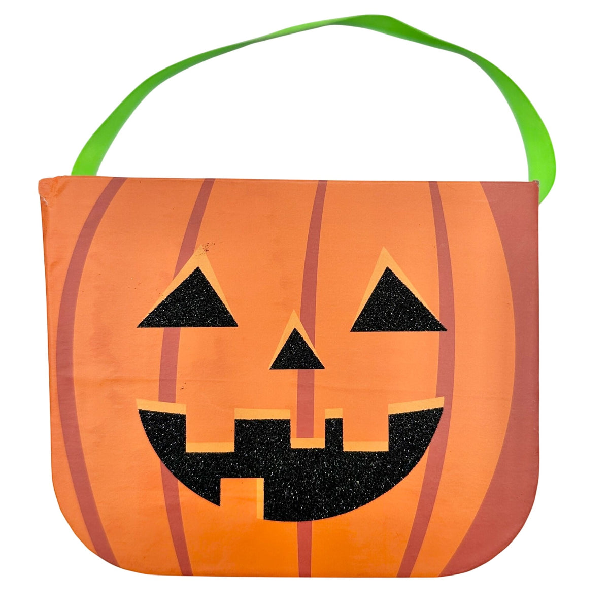 Cardboard Jack O Lantern Pumpkin Gift or Treat Bag 5"H x 7"W x 5"D Orange Green