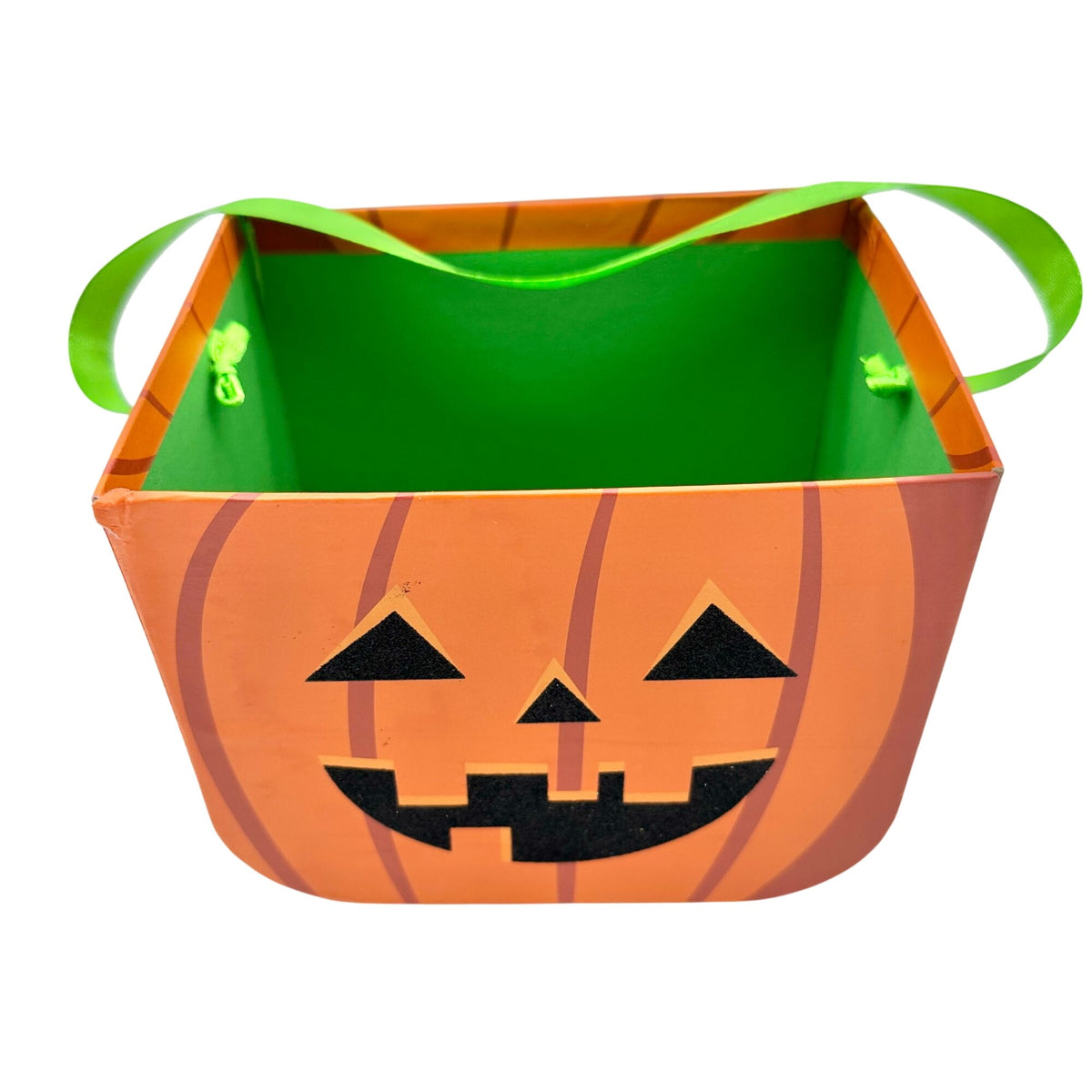Cardboard Jack O Lantern Pumpkin Gift or Treat Bag 5"H x 7"W x 5"D Orange Green