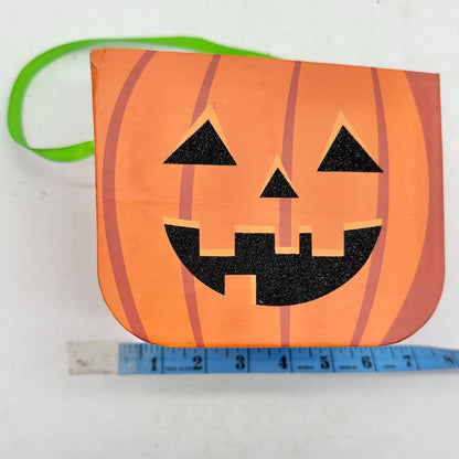 Cardboard Jack O Lantern Pumpkin Gift or Treat Bag 5"H x 7"W x 5"D Orange Green