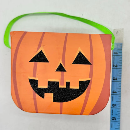 Cardboard Jack O Lantern Pumpkin Gift or Treat Bag 5"H x 7"W x 5"D Orange Green
