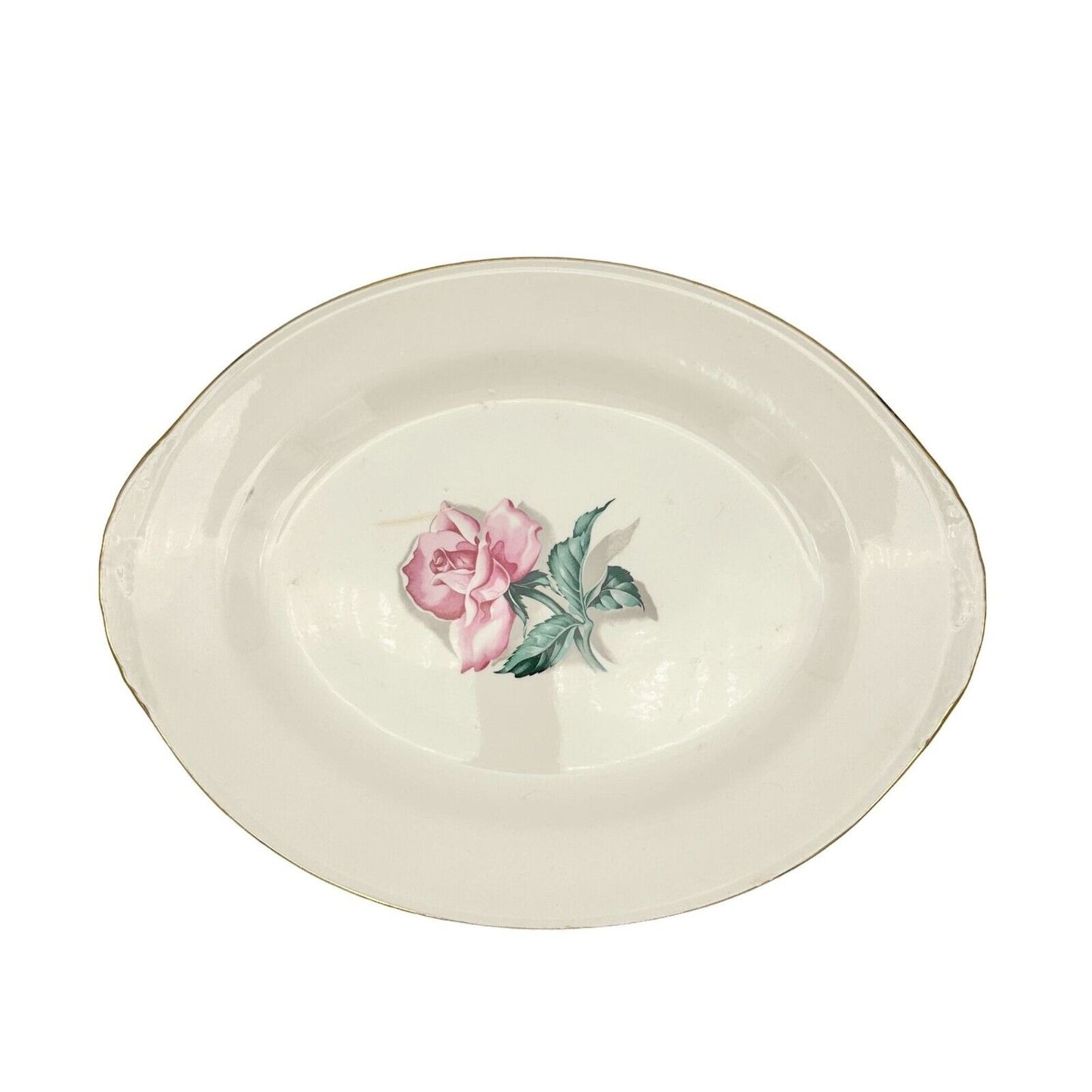 Homer Laughlin Oval China Platter Nautilus Rhythm Rose 2 Eggshell 13.5x10.5 Inch