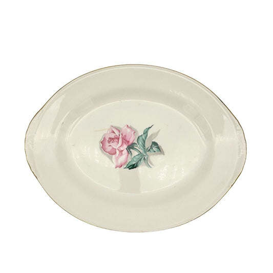 Homer Laughlin Oval China Platter Nautilus Rhythm Rose 2 Eggshell 13.5x10.5 Inch