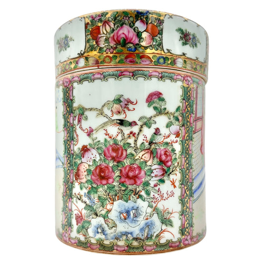 Antique Chinese Famille Rose Porcelain Canister with Lid  10”H x 8”Dia