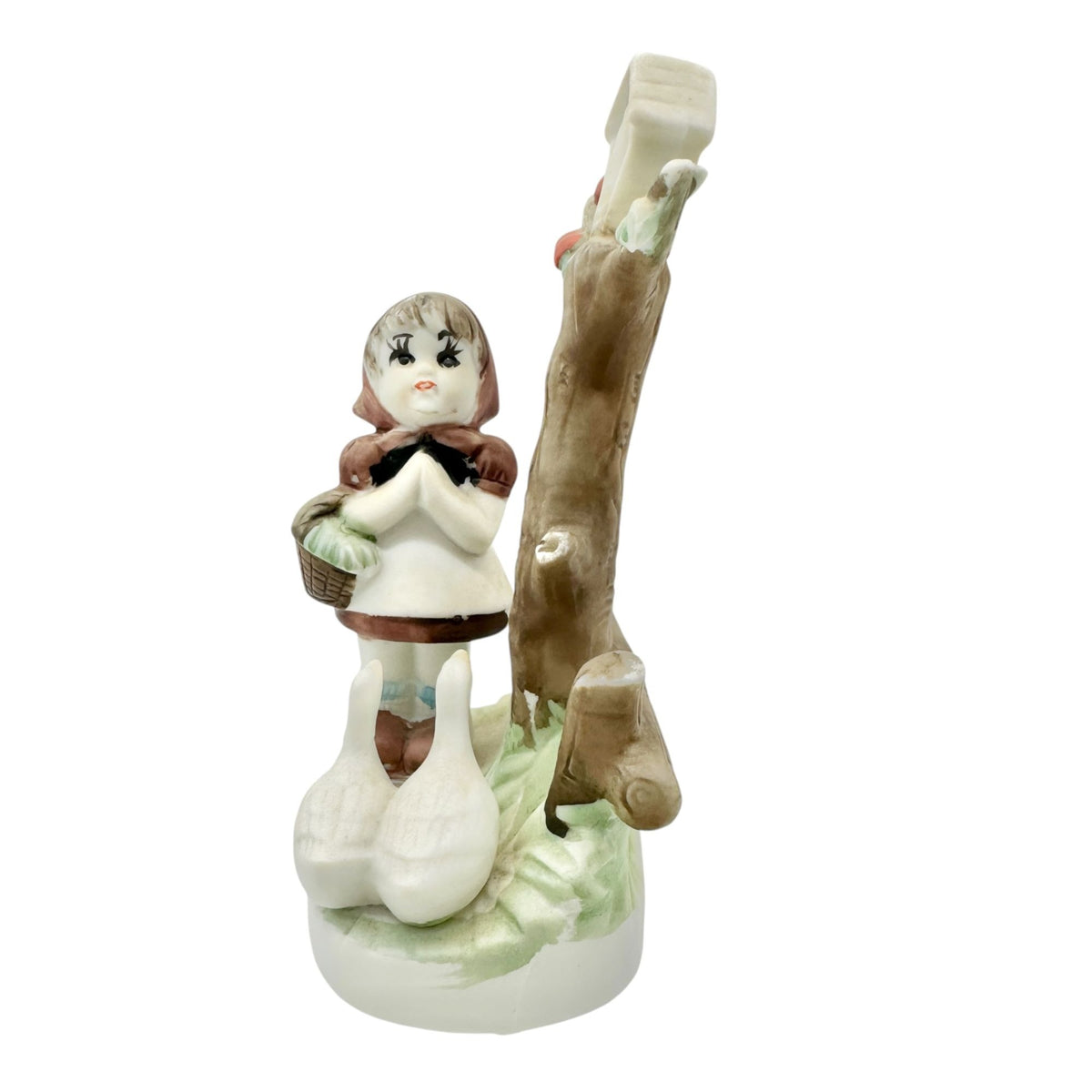 Vintage Artmark Figurine Little Girl and Geese Porcelain Statue 6" High Taiwan