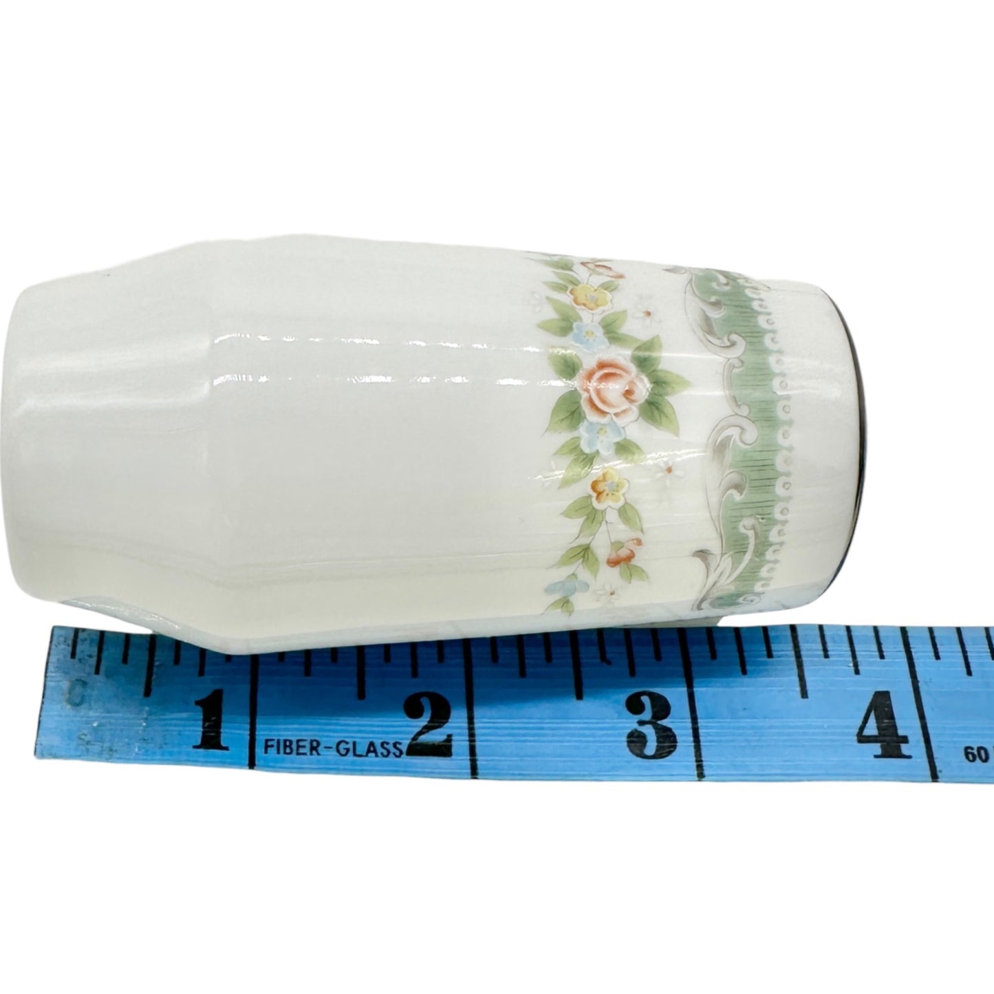 Vtg Floral Porcelain Salt and Pepper Shakers Green Trim Floral Elegant Decor 3.5