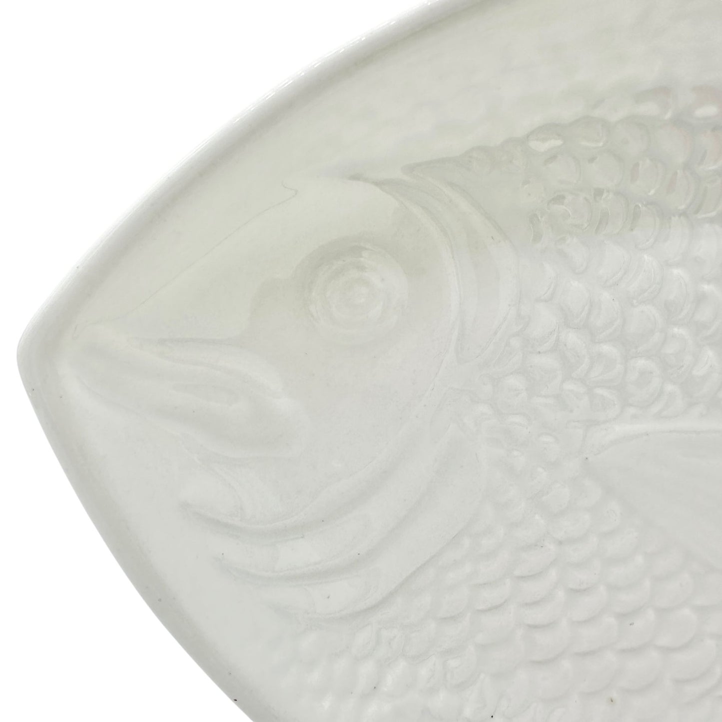 Ceramic Fish-Shaped Serving Plate White Embossed Design Vtg Coastal Home Decor