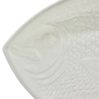 Ceramic Fish-Shaped Serving Plate White Embossed Design Vtg Coastal Home Decor