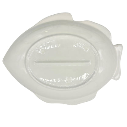 Ceramic Fish-Shaped Serving Plate White Embossed Design Vtg Coastal Home Decor