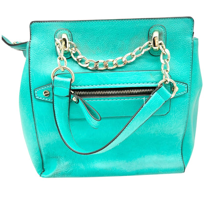 Charming Charlie Shoulder Bag Seafoam with Gold Chain Accents Striped Interior