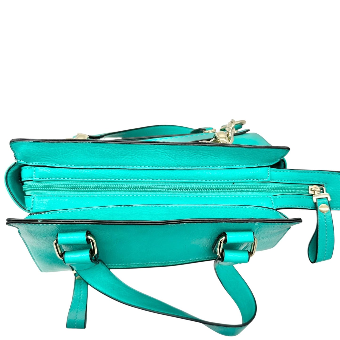 Charming Charlie Shoulder Bag Seafoam with Gold Chain Accents Striped Interior