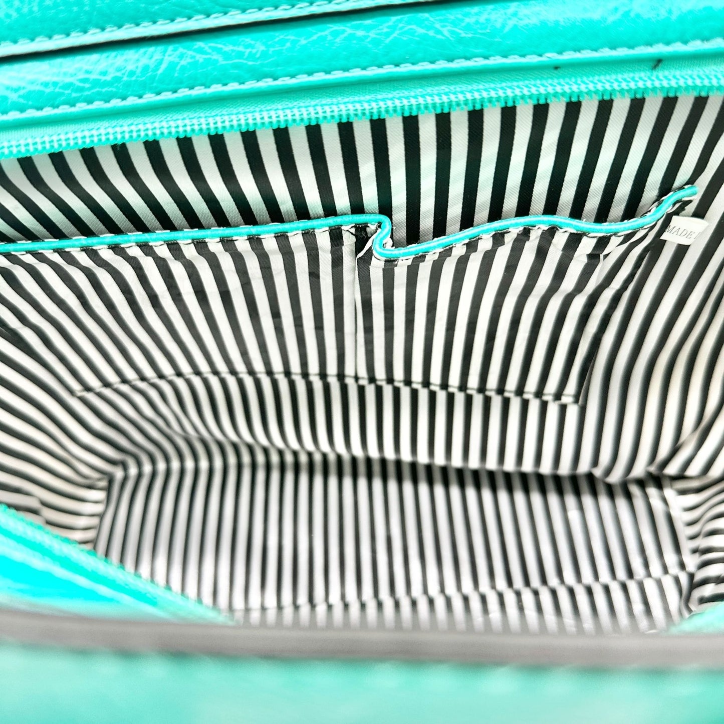 Charming Charlie Shoulder Bag Seafoam with Gold Chain Accents Striped Interior