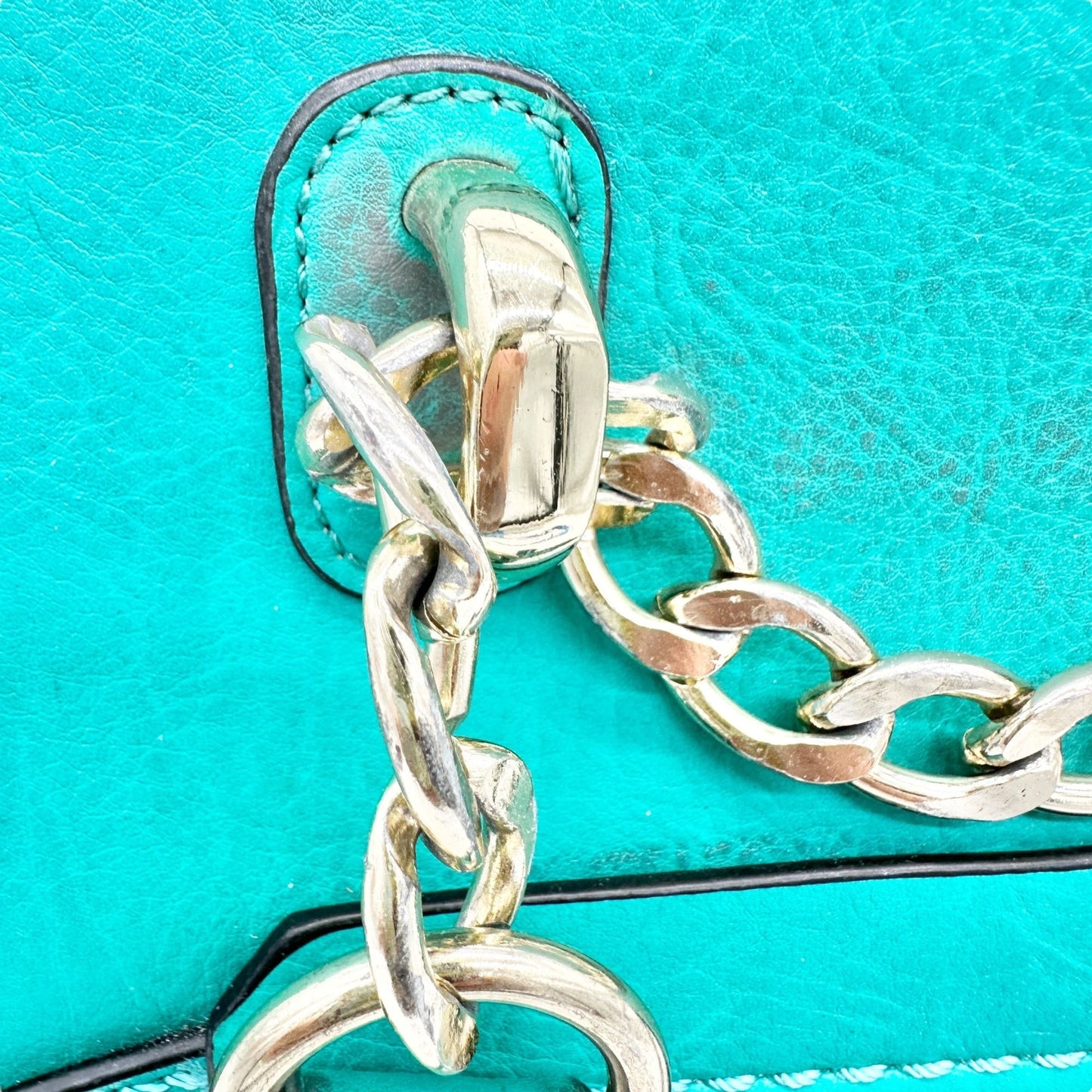Charming Charlie Shoulder Bag Seafoam with Gold Chain Accents Striped Interior
