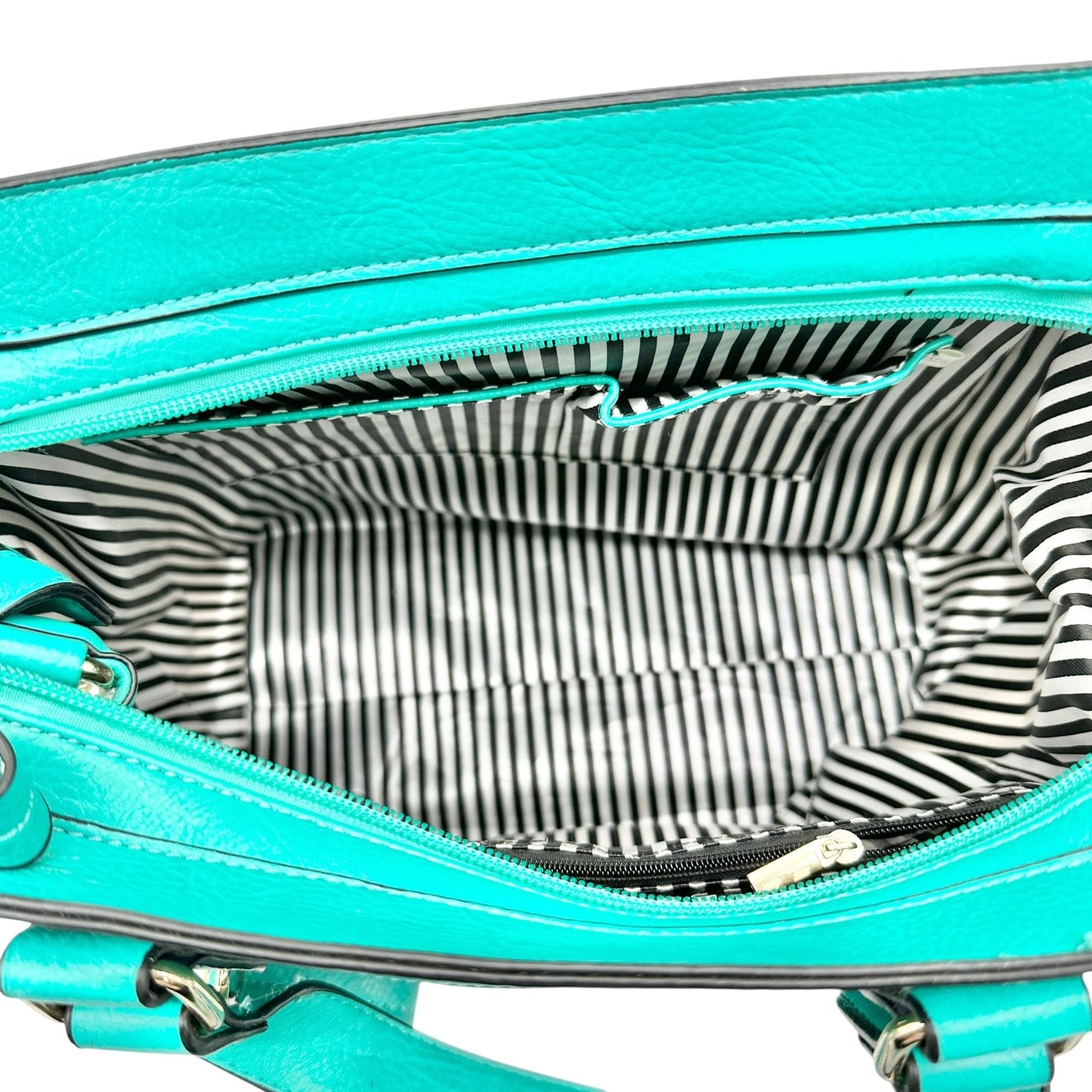 Charming Charlie Shoulder Bag Seafoam with Gold Chain Accents Striped Interior