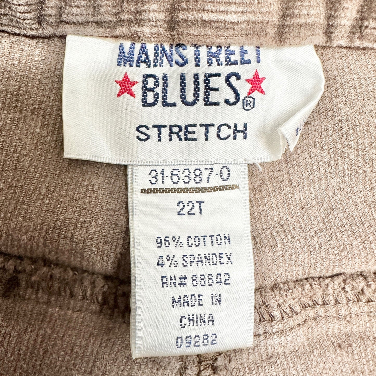 Mainstreet Blues Stretch Corduroy Pants Womens Tall 22T Brown 5-Pocket Design