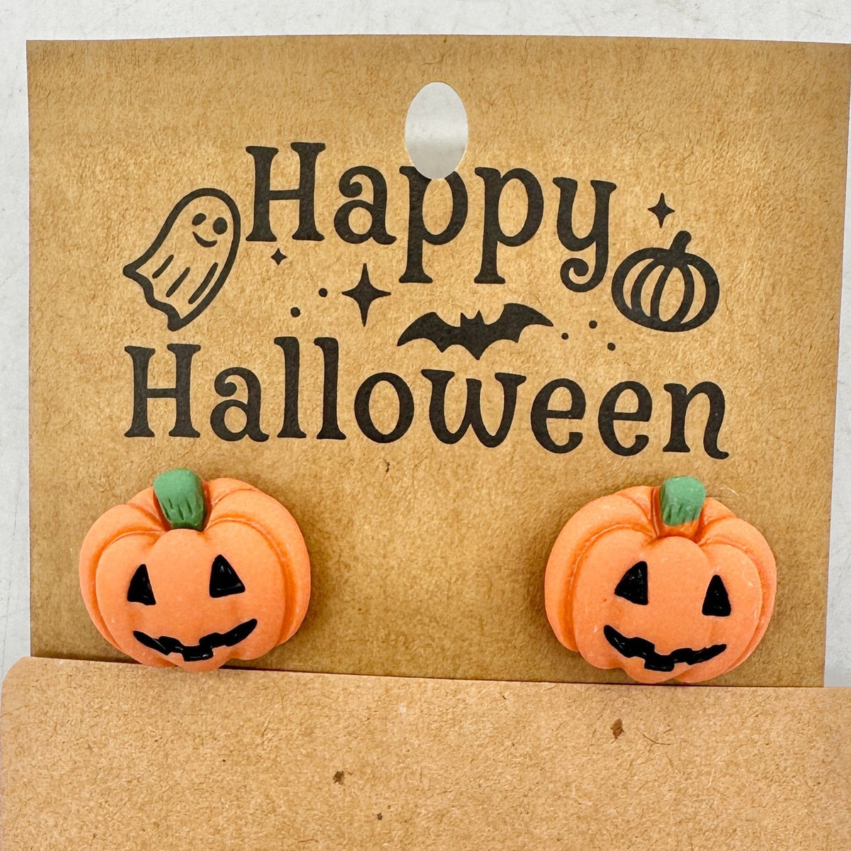 Halloween Stud Earrings Orange Pumpkins Plastic Metal Post Backs