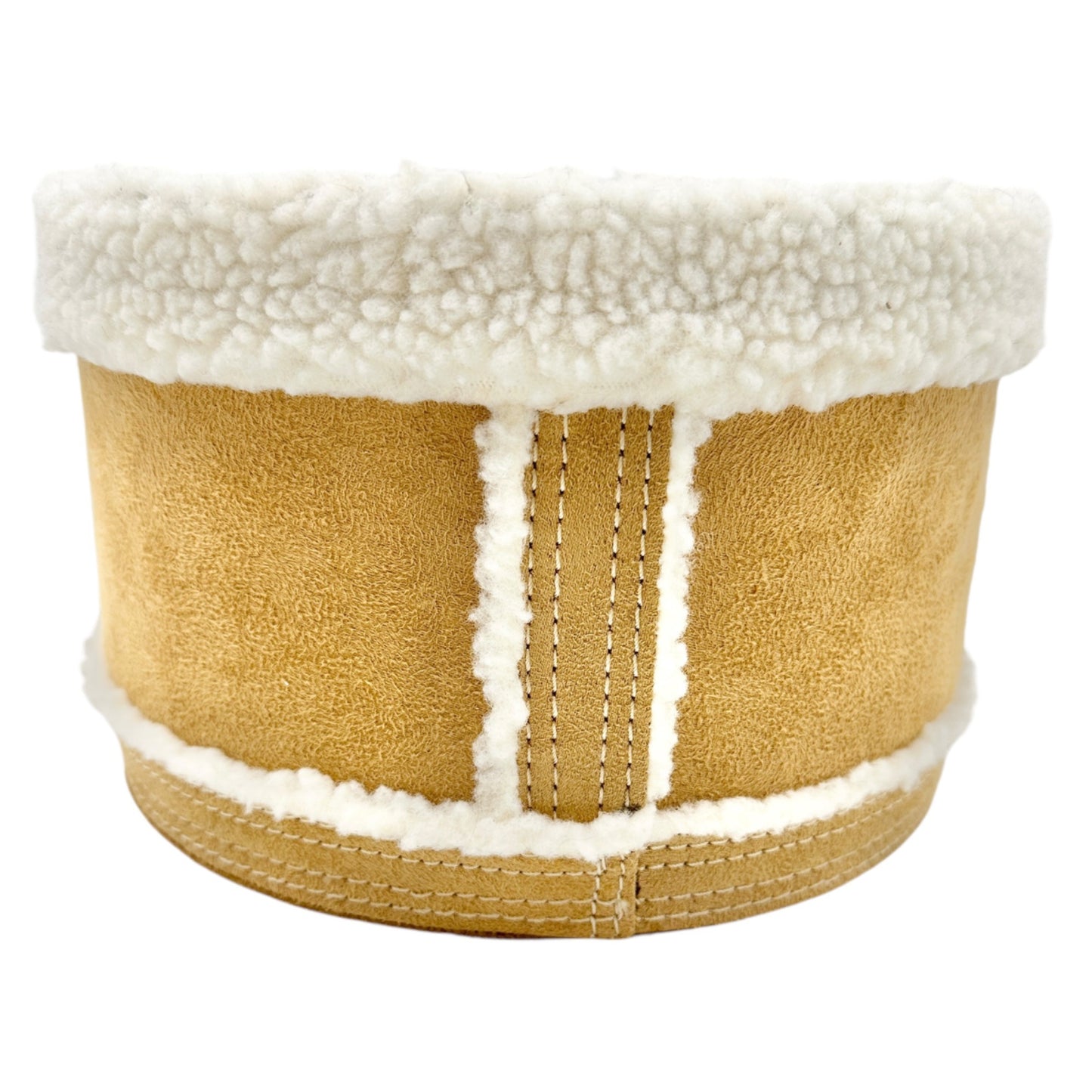 Sheepskin and Suede Round Storage Container 9” Dia x 6” H