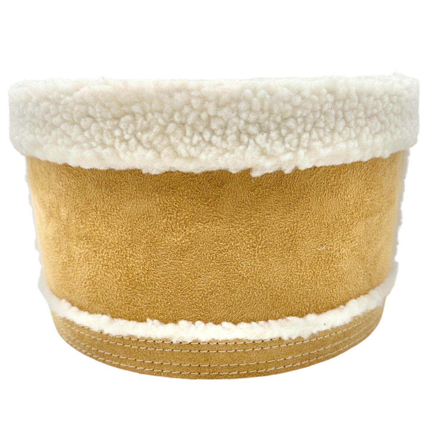 Sheepskin and Suede Round Storage Container 9” Dia x 6” H