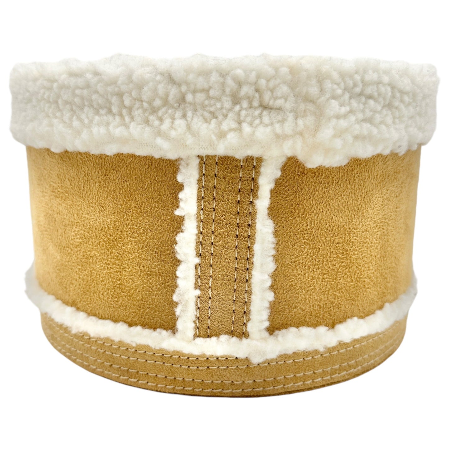 Sheepskin and Suede Round Storage Container 9” Dia x 6” H