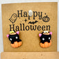 Halloween Stud Earrings Black Cat in Orange Pumpkin Plastic Metal Post Backs