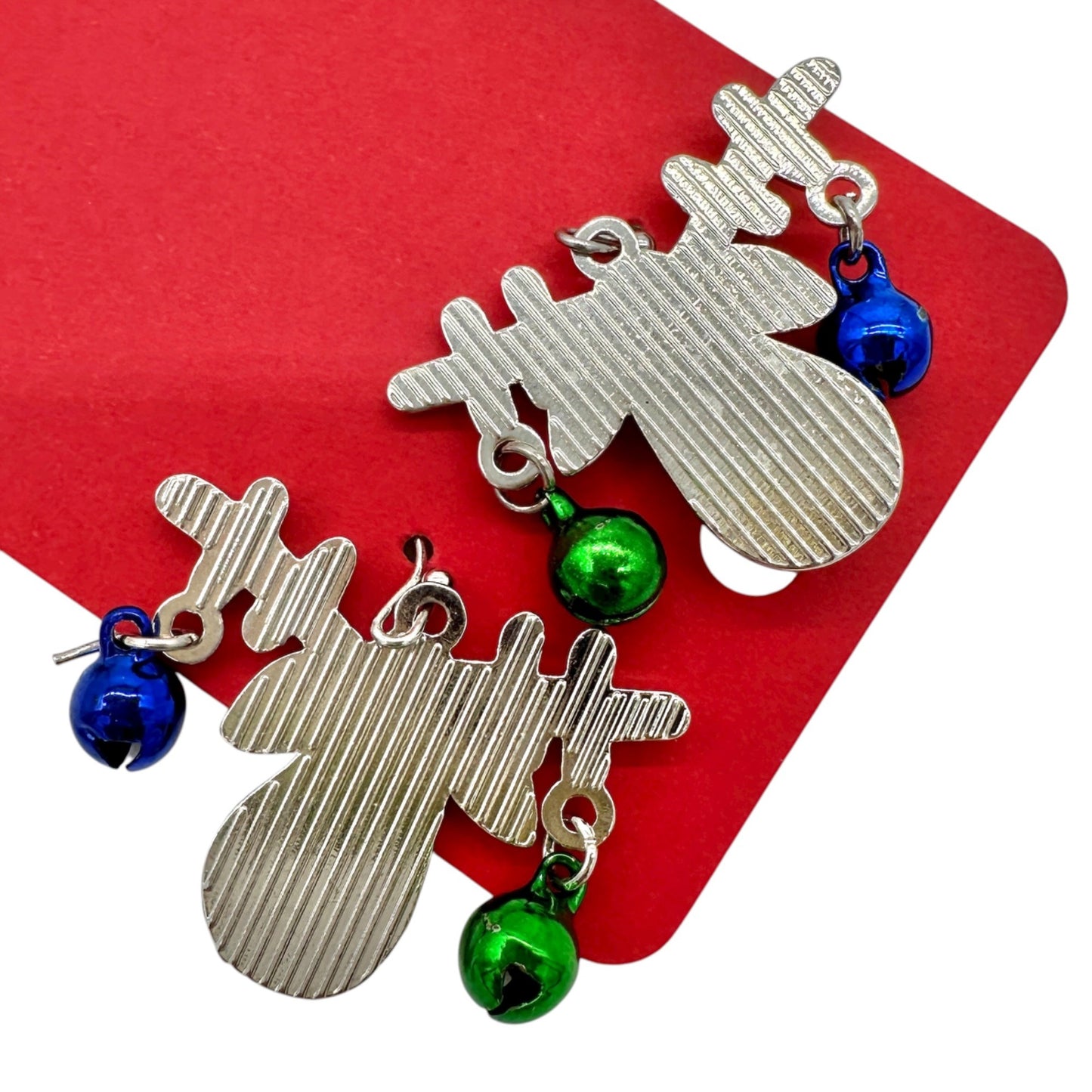 Christmas Reindeer Dangle Earrings with Jingle Bells Festive Holiday Jewelry