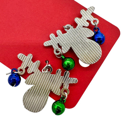 Christmas Reindeer Dangle Earrings with Jingle Bells Festive Holiday Jewelry