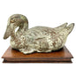 Vintage Heavy Cast Iron Duck with Patina Finish on Wood Base