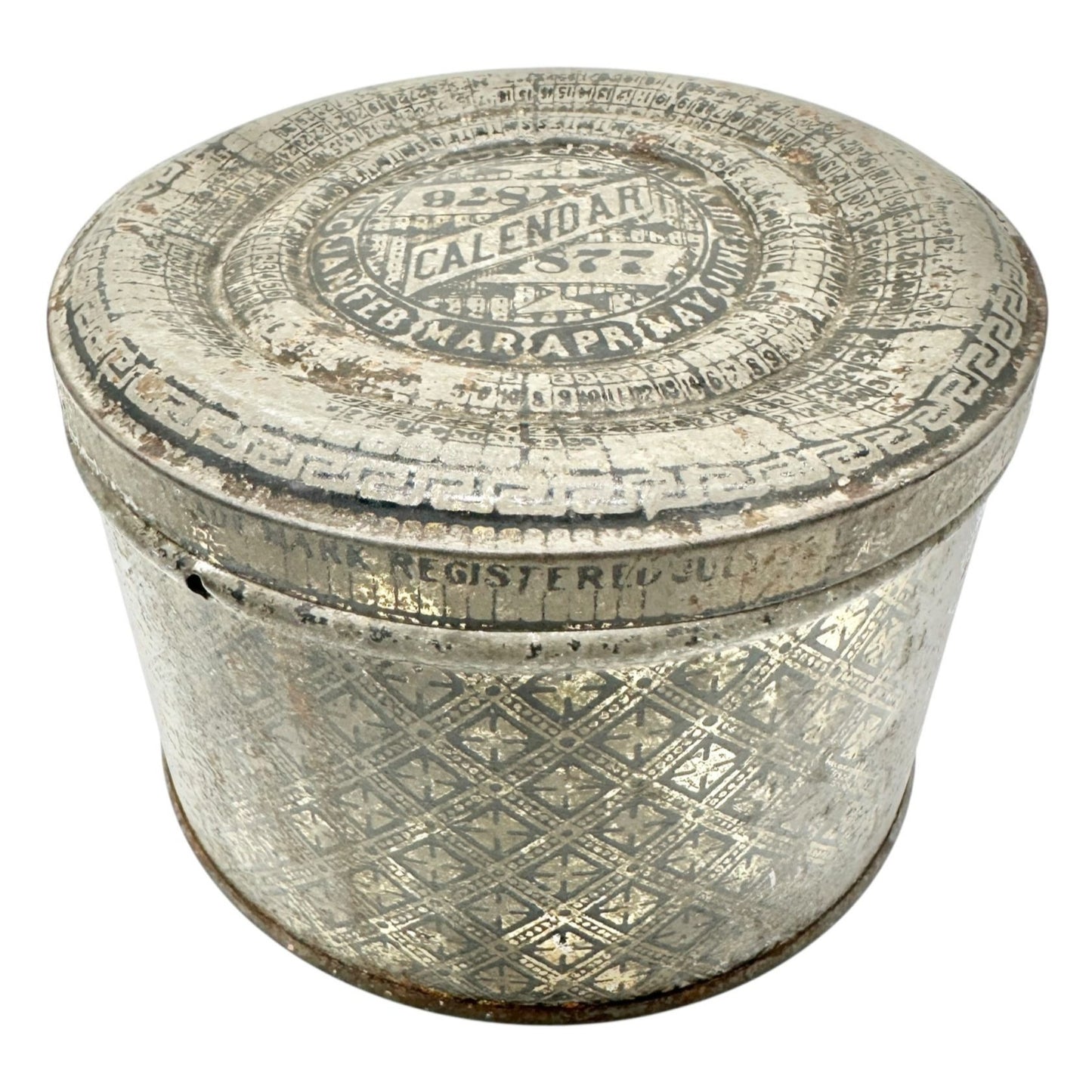 Antique Calendar 1876 1877 Metal Tin Embossed Bryant & May Collectible Storage