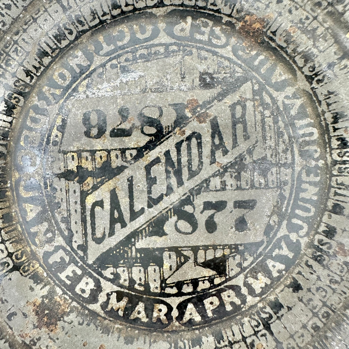 Antique Calendar 1876 1877 Metal Tin Embossed Bryant & May Collectible Storage