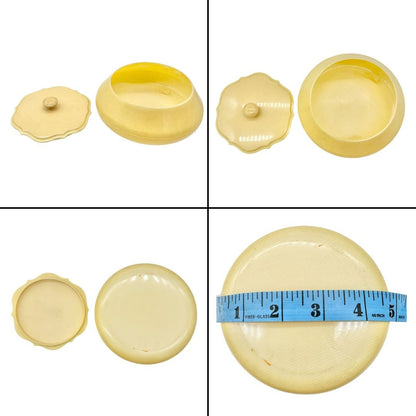 Vintage Celluloid Vanity Set Circa 1920s-30s Yellow with 3 Lidded Jars 3 Trays