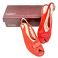BeautiFeel Red Suede Slingback Peep Toe Wedge Sandals Size 39 US 8.5 Bow Accent