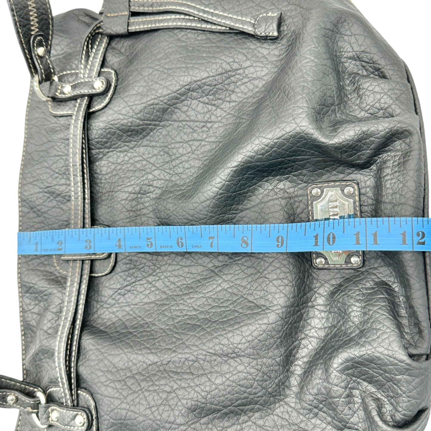 Rosetti Black Shoulder Bag Dual Straps Interior Pockets Pebbled Faux Leather