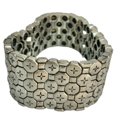 Vintage Silver Tone Stretch Bracelet Geometric Pattern 7 inch Long Unique Design