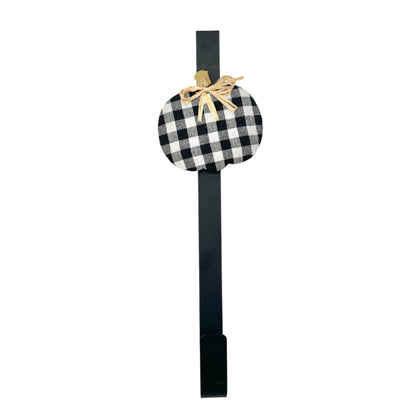 Door Hangers Black and White Buffalo Plaid Pumpkin With Raffia Bow 15 Inch Long